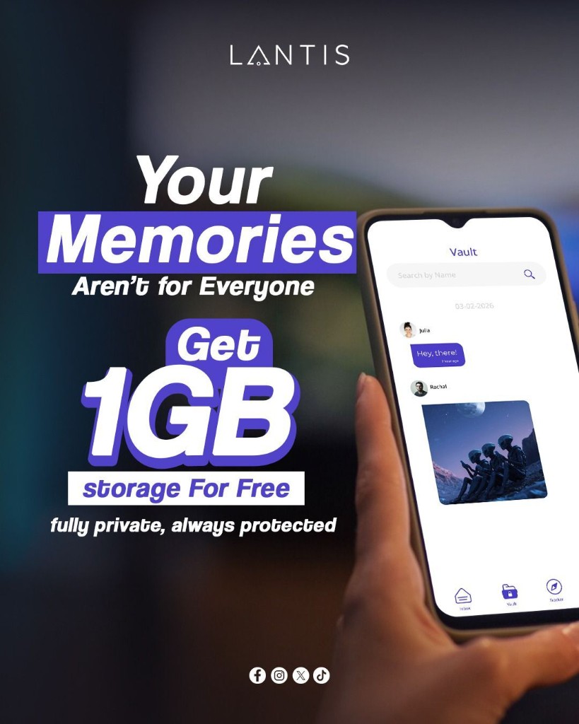 Lantis promotion: 1GB encrypted Vault storage included—fully private, always protected.