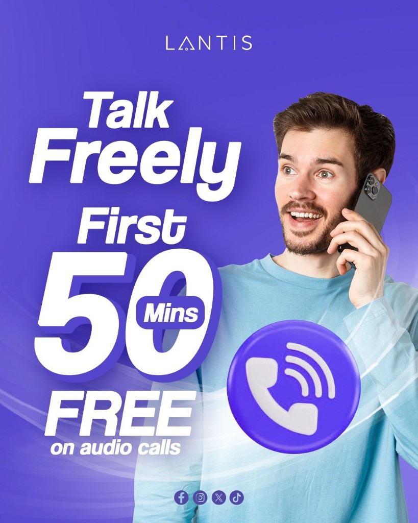 Lantis promotion: Talk freely with your first 50 minutes free on audio calls.